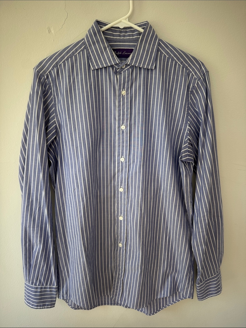 Ralph Lauren Purple Label Blue and White Vertical Stripe Dress Shirt